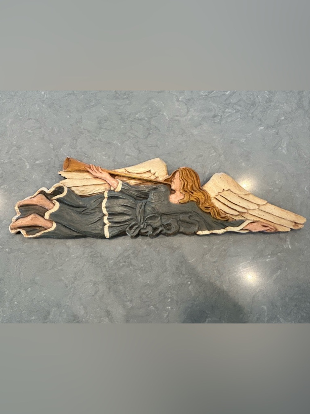 WALL DECOR Wooden Heralding ANGEL Al Pisano 1998 Hand-Carved Painted Door Topper